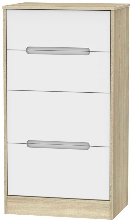 Monaco White Matt and Oak Effect 4 Drawer Deep Midi Chest