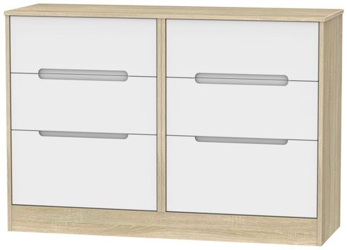 Monaco White Matt and Oak Effect 6 Drawer Midi Chest