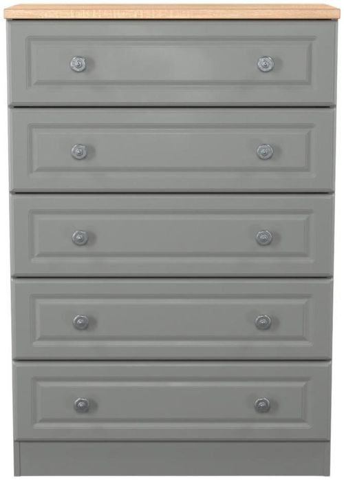 Norfolk Grey and Oak Effect 5 Drawer Chest