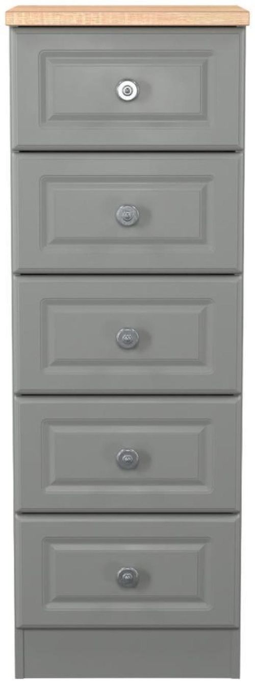 Norfolk Grey and Oak Effect 5 Drawer Narrow Chest
