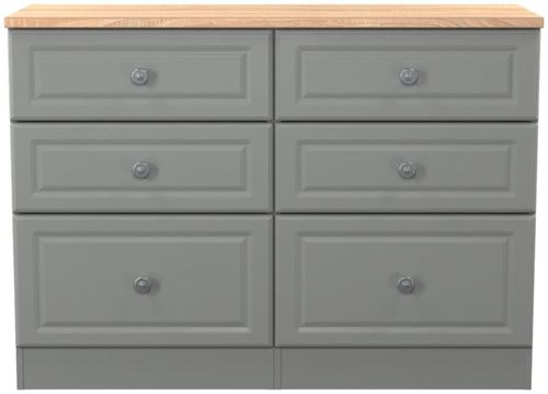 Norfolk Grey and Oak Effect 6 Drawer Midi Chest