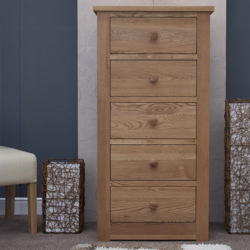 Torino Wellington Chest - 5 Drawer - Oak