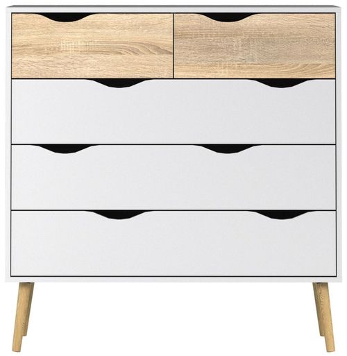 Oslo White and Oak Effect 5 Drawer Chest