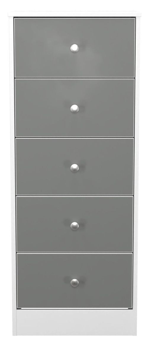 Padstow Grey and White 5 Drawer Narrow Chest