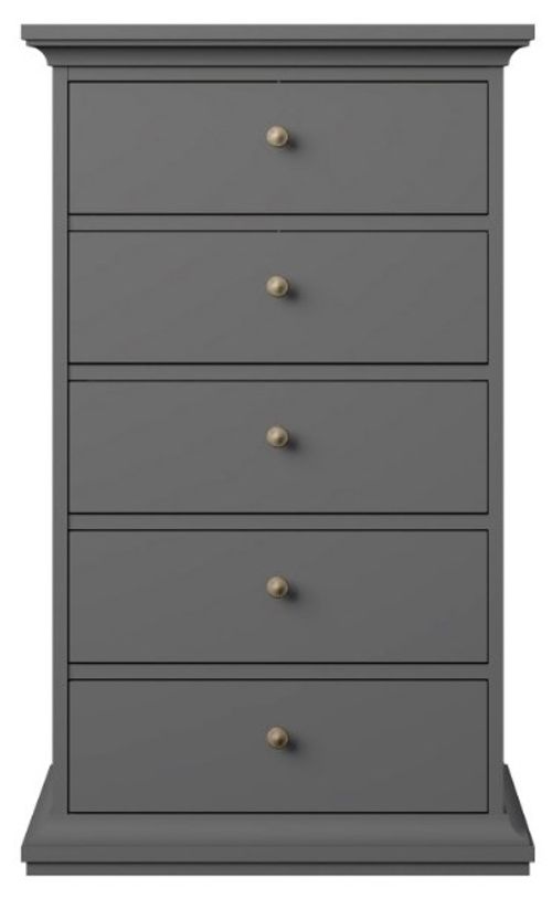 Paris Grey 5 Drawer Narrow Chest