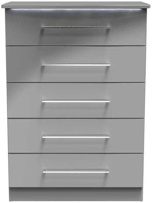 Paris Grey Gloss 5 Drawer Chest