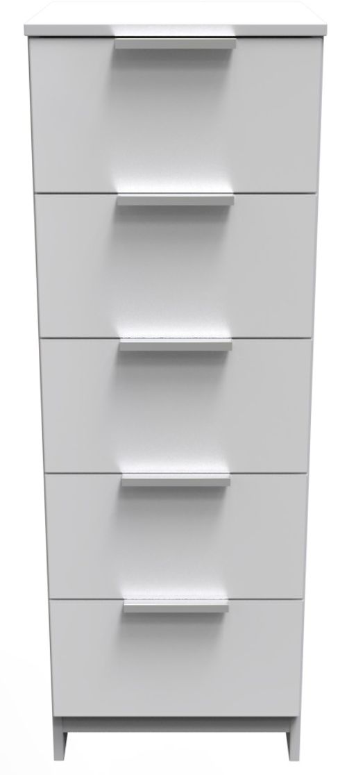 Plymouth White Gloss 5 Drawer Narrow Chest