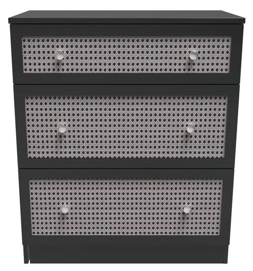Rattan and Black Ash 3 Drawer Deep Chest