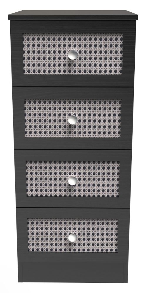 Rattan and Black Ash 4 Drawer Chest