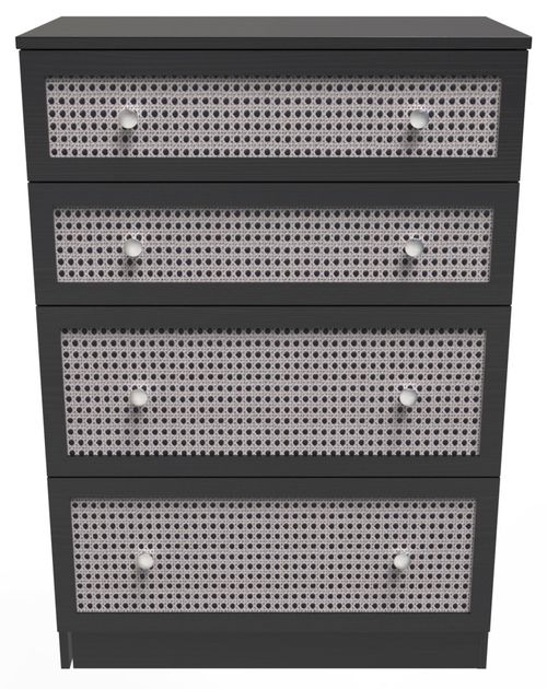 Rattan and Black Ash 4 Drawer Deep Chest