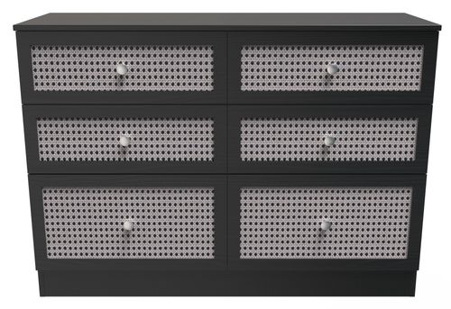 Rattan and Black Ash 6 Drawer Midi Chest