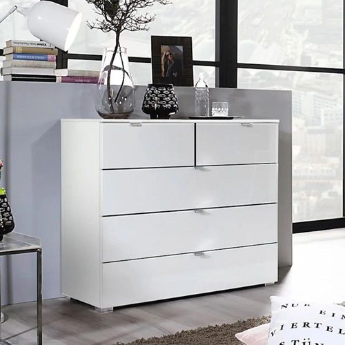 Rauch Erimo 3+2 Drawer Chest - Alpine White and Crystal White Glass