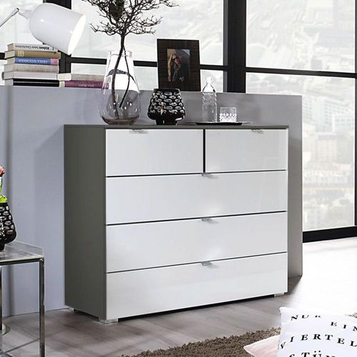 Rauch Erimo 3+2 Drawer Chest - Graphite and Crystal White Glass