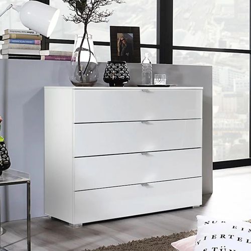 Rauch Erimo 4 Drawer Chest - Alpine White and Crystal White Glass