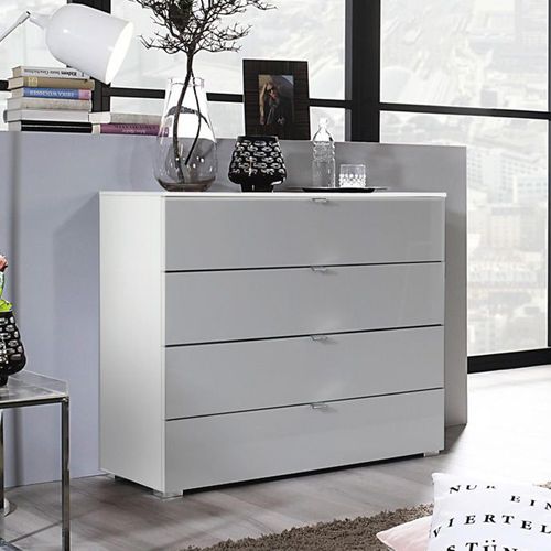Rauch Erimo 4 Drawer Chest - Alpine White and Silk Grey Glass
