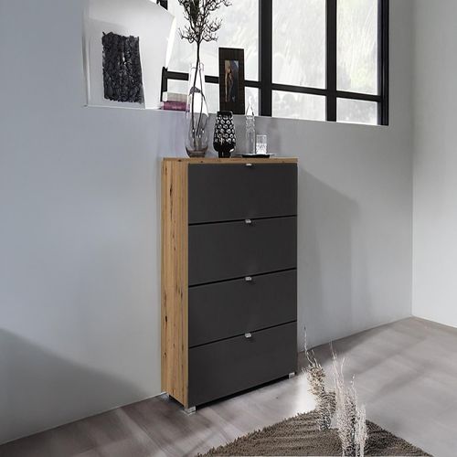 Rauch Erimo 4 Drawer Narrow Chest - Artisan Oak and Basalt Glass