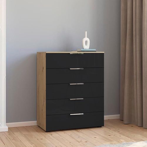 Rauch Flipp 5 Drawer Chest with Adjustable Height - Artisan Oak and Basalt Glass