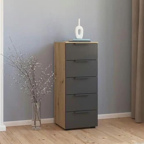 Rauch Flipp 5 Drawer Tall Chest with Adjustable Height - Artisan Oak and Graphite
