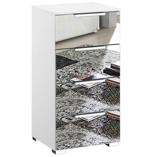 Rauch Miramar 4 Drawer Mirrored Narrow Chest - Alpine White