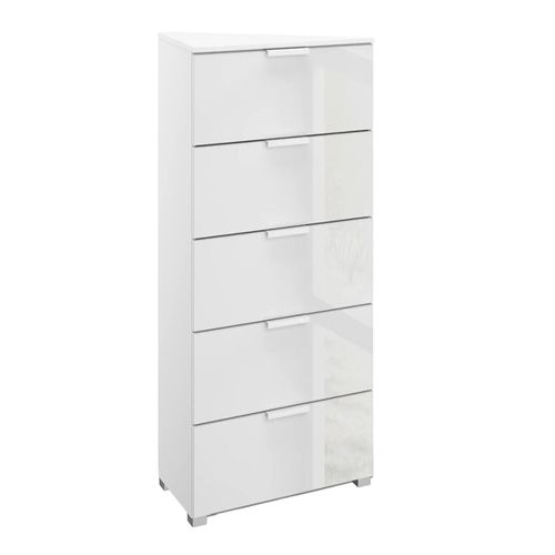 Rauch Skat Meridian 5 Drawer Tall Chest - Alpine White and Crystal White Glass