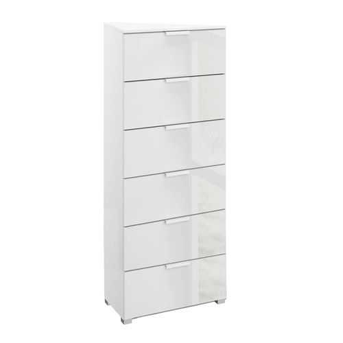 Rauch Skat Meridian 6 Drawer Tall Chest - Alpine White and Crystal White Glass