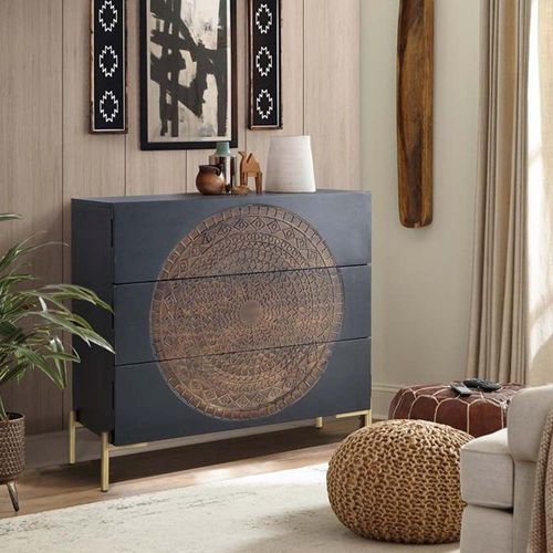 Refton Chest - Carved - Dark Mango Wood - 3 Drawer
