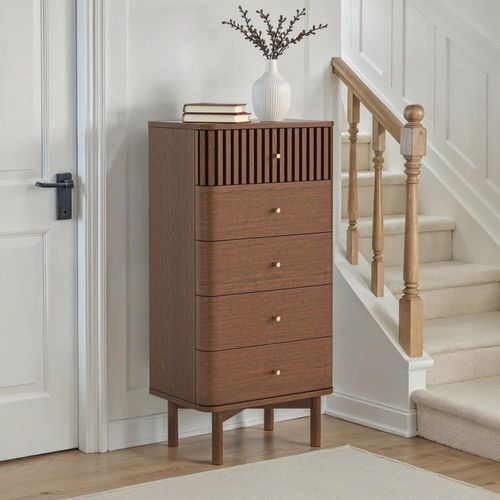 Soho Tallboy Chest - 5 Drawer - Slatted - Dark Oak