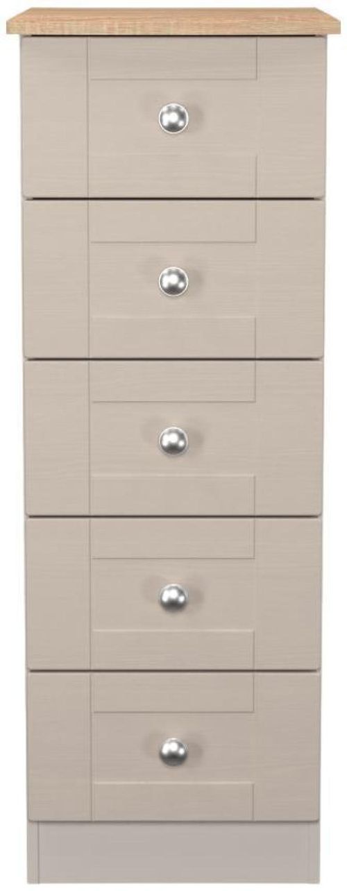 Sussex Cashmere and Oak Effect 5 Drawer Narrow Chest