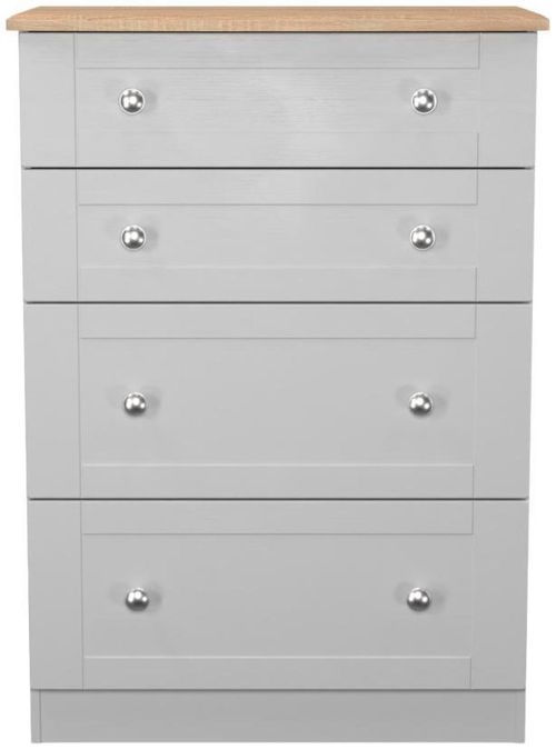 Sussex Grey and Oak Effect 4 Drawer Deep Chest