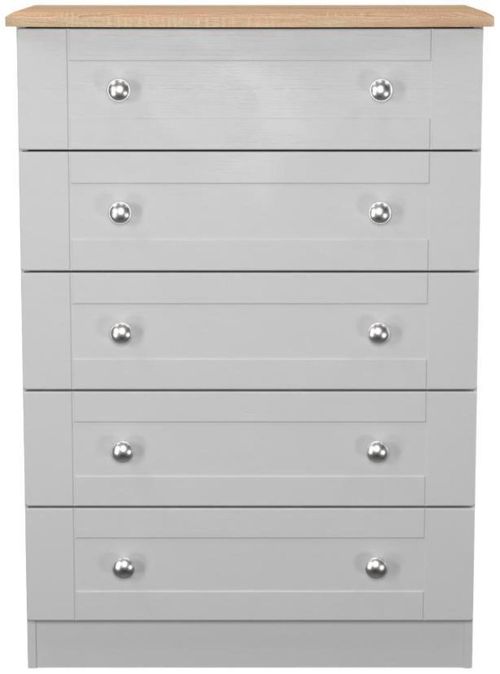 Sussex Grey and Oak Effect 5 Drawer Chest