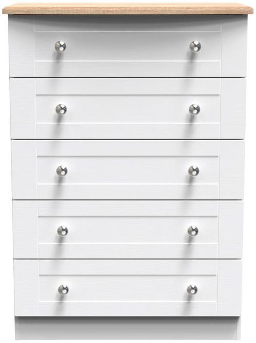 Sussex White and Oak Effect 5 Drawer Chest