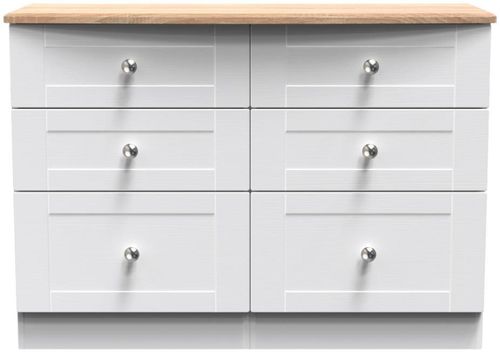 Sussex White and Oak Effect 6 Drawer Midi Chest