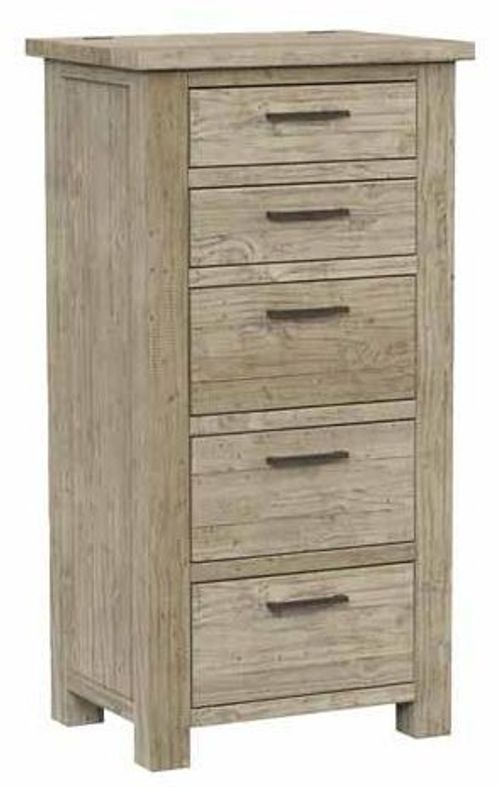 Washed Grey Reclaimed Pine 5 Drawer Tall Chest