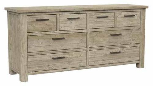 Washed Grey Reclaimed Pine 8 Drawer Wide Chest