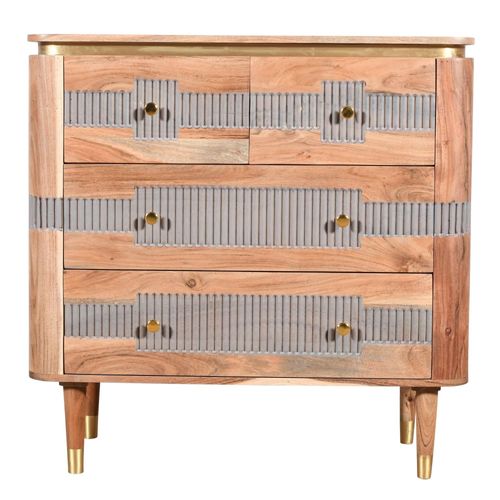 William Acacia Ribbed with Gold Trim 4 Drawer Chest