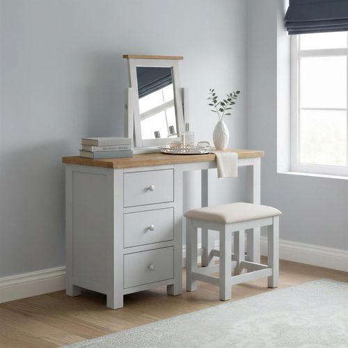 Lundy Dressing Table - 3 Drawer Single with Stool - Grey Painted