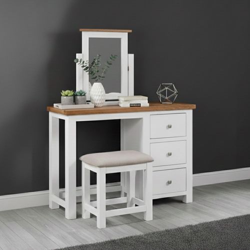 Lundy Dressing Table - 3 Drawer Single with Stool - White Painted