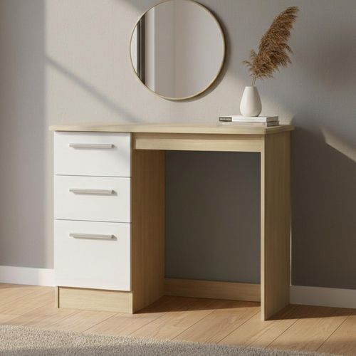 Knightsbridge White Gloss and Light Oak 3 Drawer Single Dressing Table