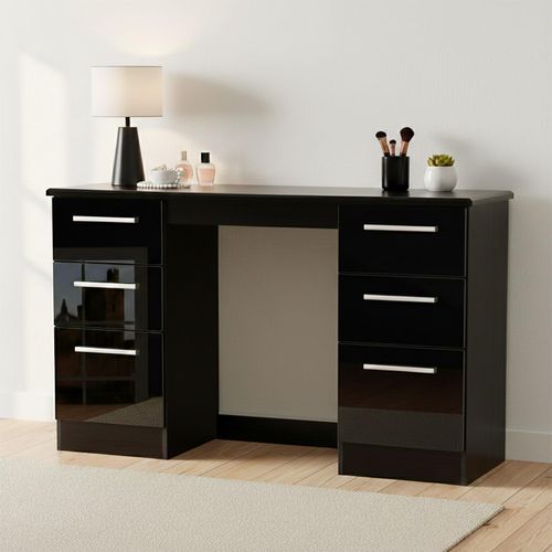 Knightsbridge Double Dressing Table - 6 Drawer - Black Gloss