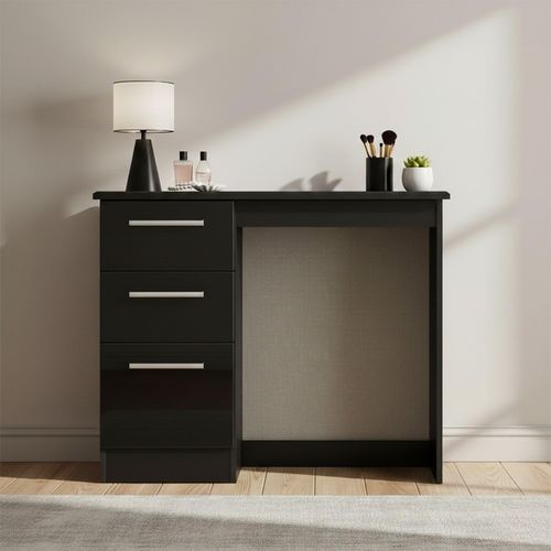 Knightsbridge Single Dressing Table - 3 Drawer - Black Gloss