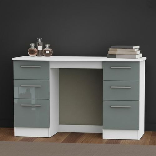 Knightsbridge Dressing Table - Double - 6 Drawer - Grey Gloss and White