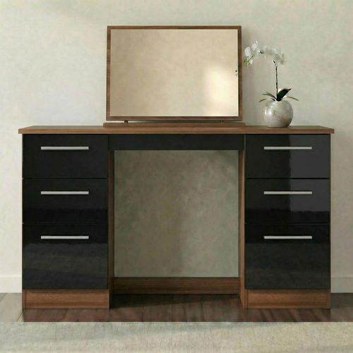 Knightsbridge Dressing Table - 6 Drawer - Double - Black Gloss and Walnut