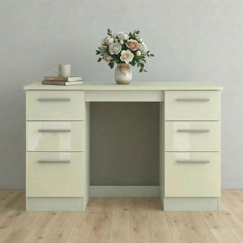 Knightsbridge Dressing Table - 6 Drawer - Double - Cream Gloss