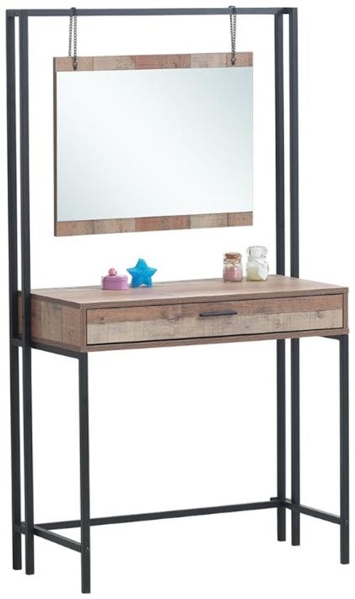 Industrial Rustic Oak Effect Dressing Table with Mirror