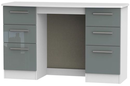 Knightsbridge Grey Gloss and White 6 Drawer Double Dressing Table