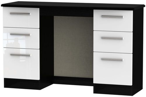Knightsbridge White Gloss and Black 6 Drawer Double Dressing Table