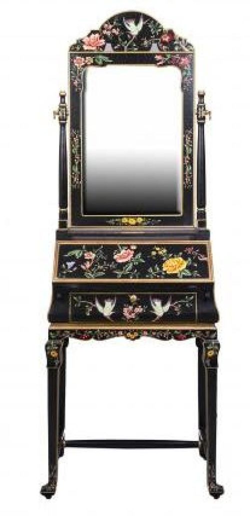 Meerut Black Lyre Bird Design Dressing Table with Mirror