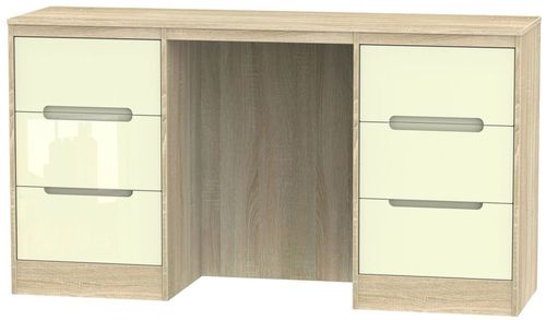 Monaco Cream Gloss and Oak Effect 6 Drawer Double Dressing Table