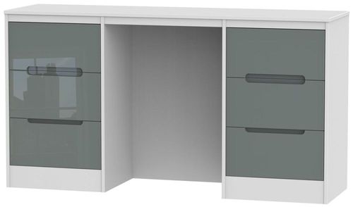 Monaco Grey Gloss and White 6 Drawer Double Dressing Table