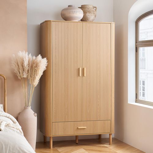 Axel Oak Fluted 2 Door 1 Drawer Wardrobe